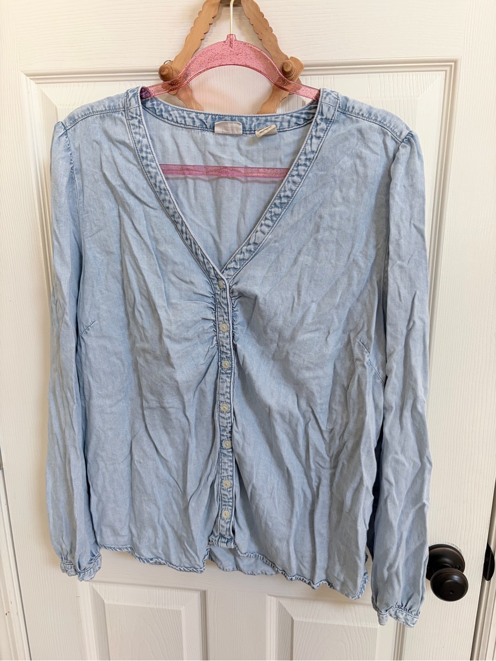 Levi's Light Blue Button-Front V-Neck Denim Zenda Blouse, western, cowgirl, XXL